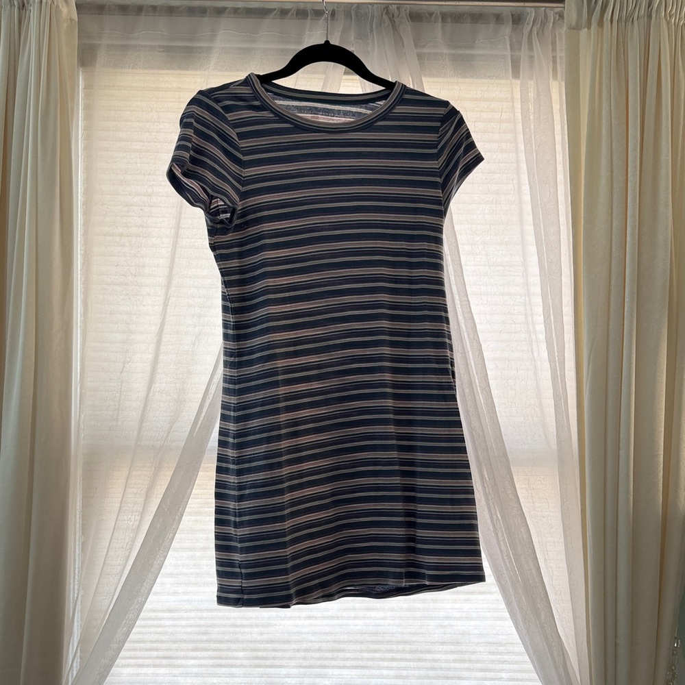 American Eagle Outfitters Blue and White Striped Short Sleeve Tee Dress